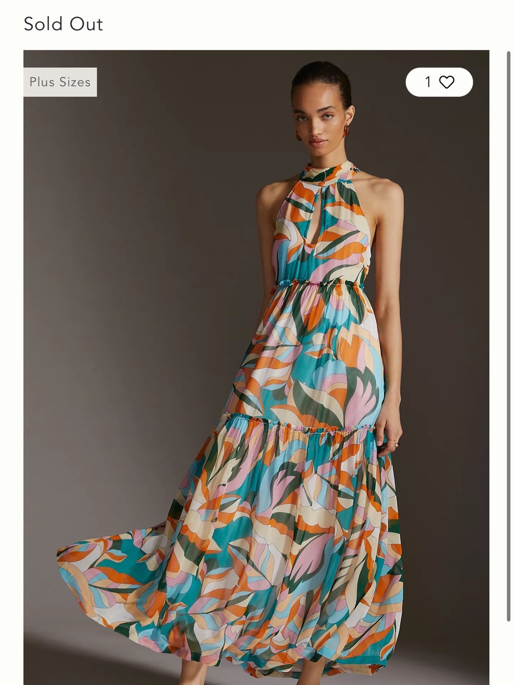 Maeve Teal Pink Orange Multicolor Halter Tiered Maxi Dress